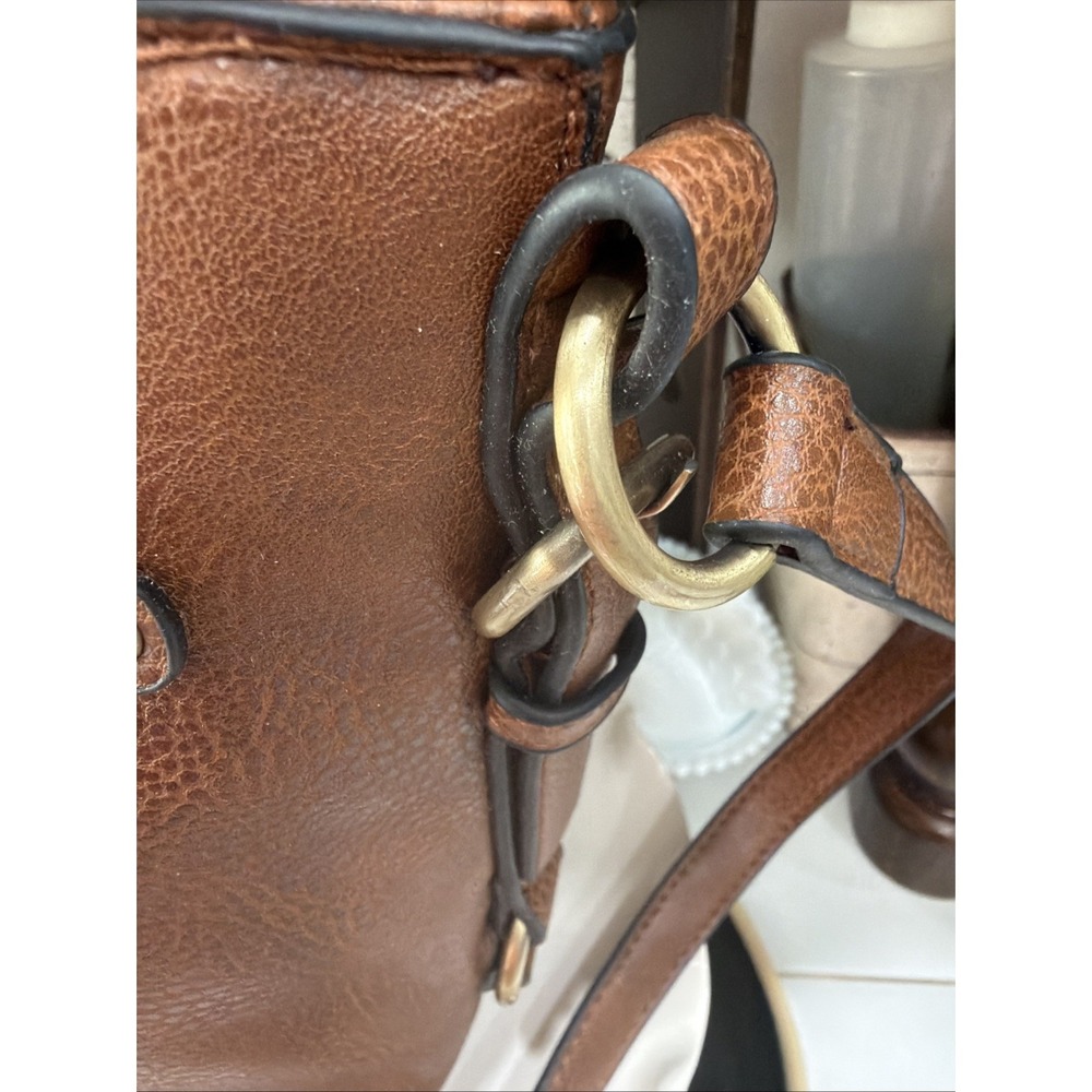NWT ND Womens Leather Shoulder Bucket Bag Cognac Brown Bucket From Belk - Picture 6 of 13